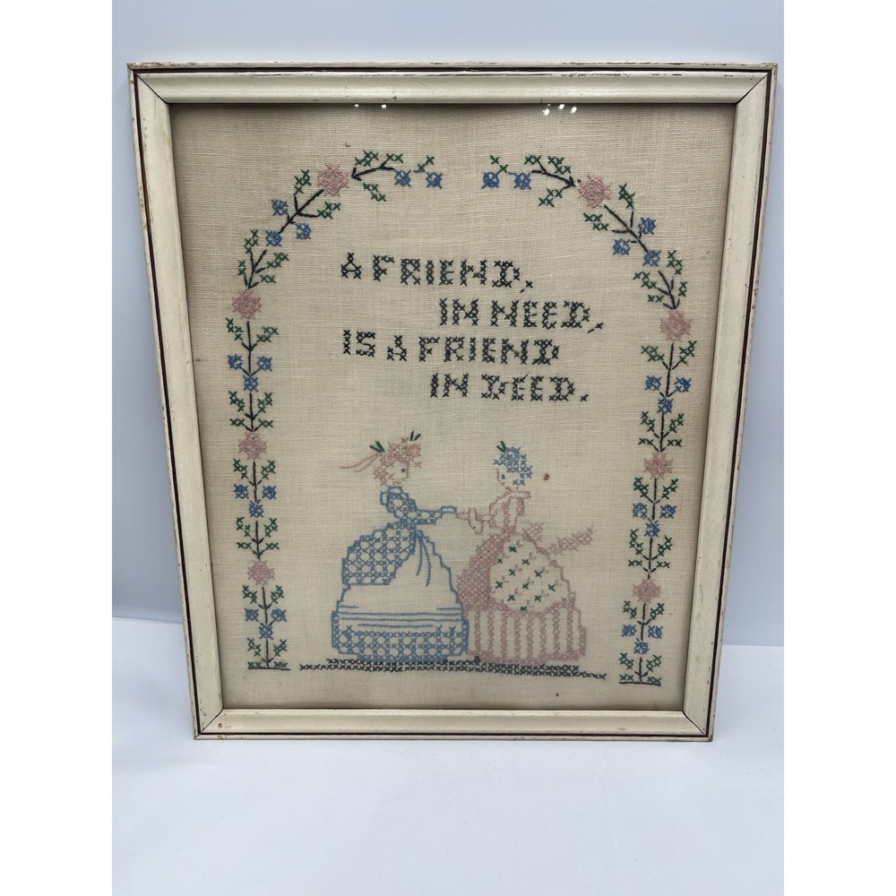 "A FRIEND IN‎ NEED IS A FRIEND INDEED" Vintage Cross Stitch Dated 1948